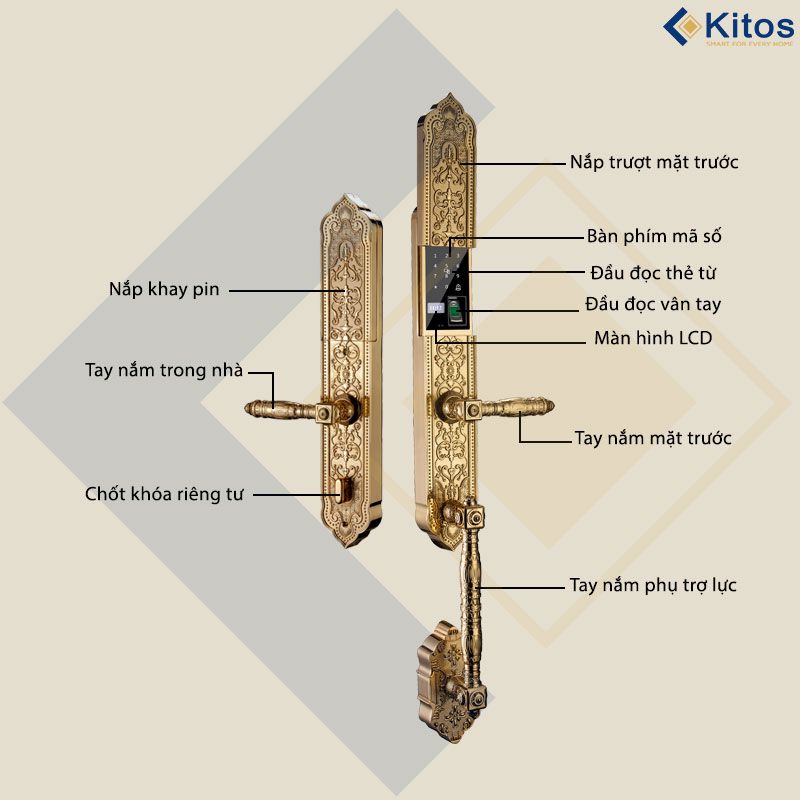 Khóa Vân Tay Tân Cổ Điển Mạ Vàng 24K Kitos KT-C900