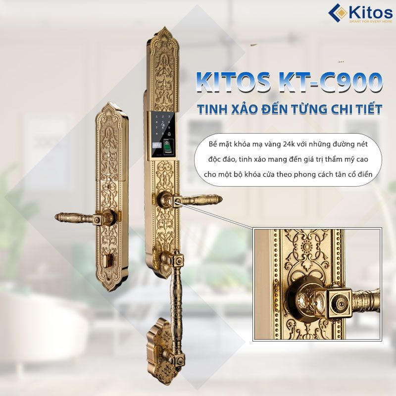 Khóa Vân Tay Tân Cổ Điển Mạ Vàng 24K Kitos KT-C900